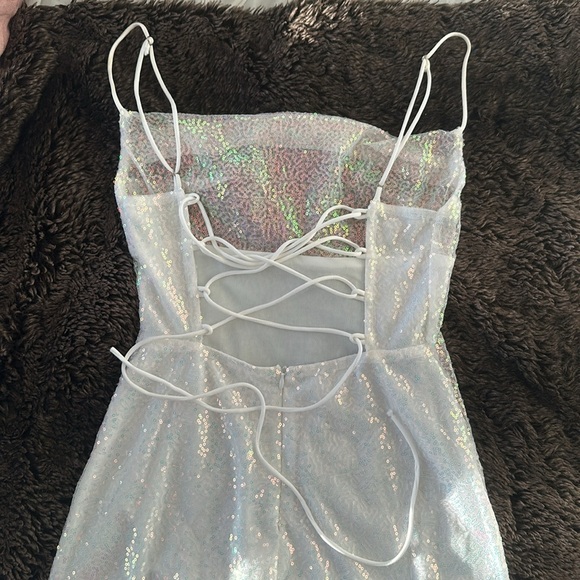 Lucy in the Sky Iridescent Sequin Cowl Neck Dress in White - Picture 4 of 4